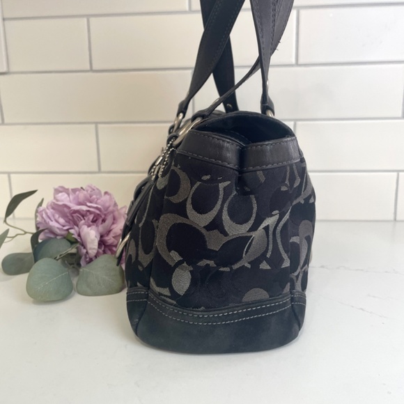 Coach Black Sateen Monogram Turn-lock Leather and Suede Satchel, F06Q-10145 - Picture 6 of 16